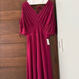 fab'rik Fuchsia Pleated V-Neck Maxi Dress NWT